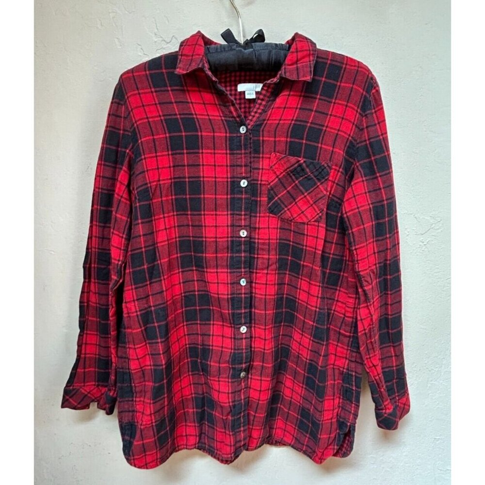 J. Jill Womens Red Black Plaid Button Front Blouse Shirt Top Size Small Pocket